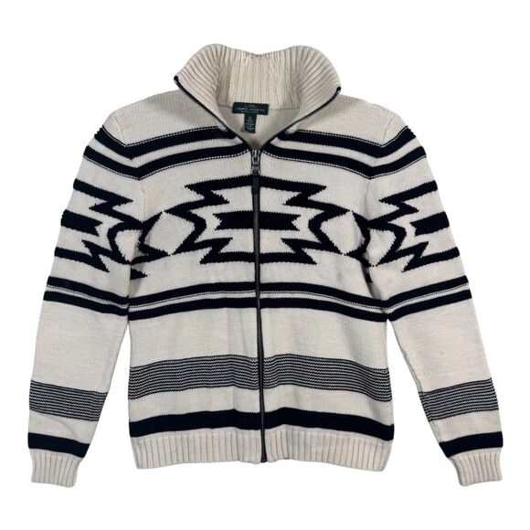 Lauren Ralph Lauren Sweaters - LRL Lauren Jeans Co Aztec Southwestern Zip Cardigan Sweater 100% Cotton M Cream